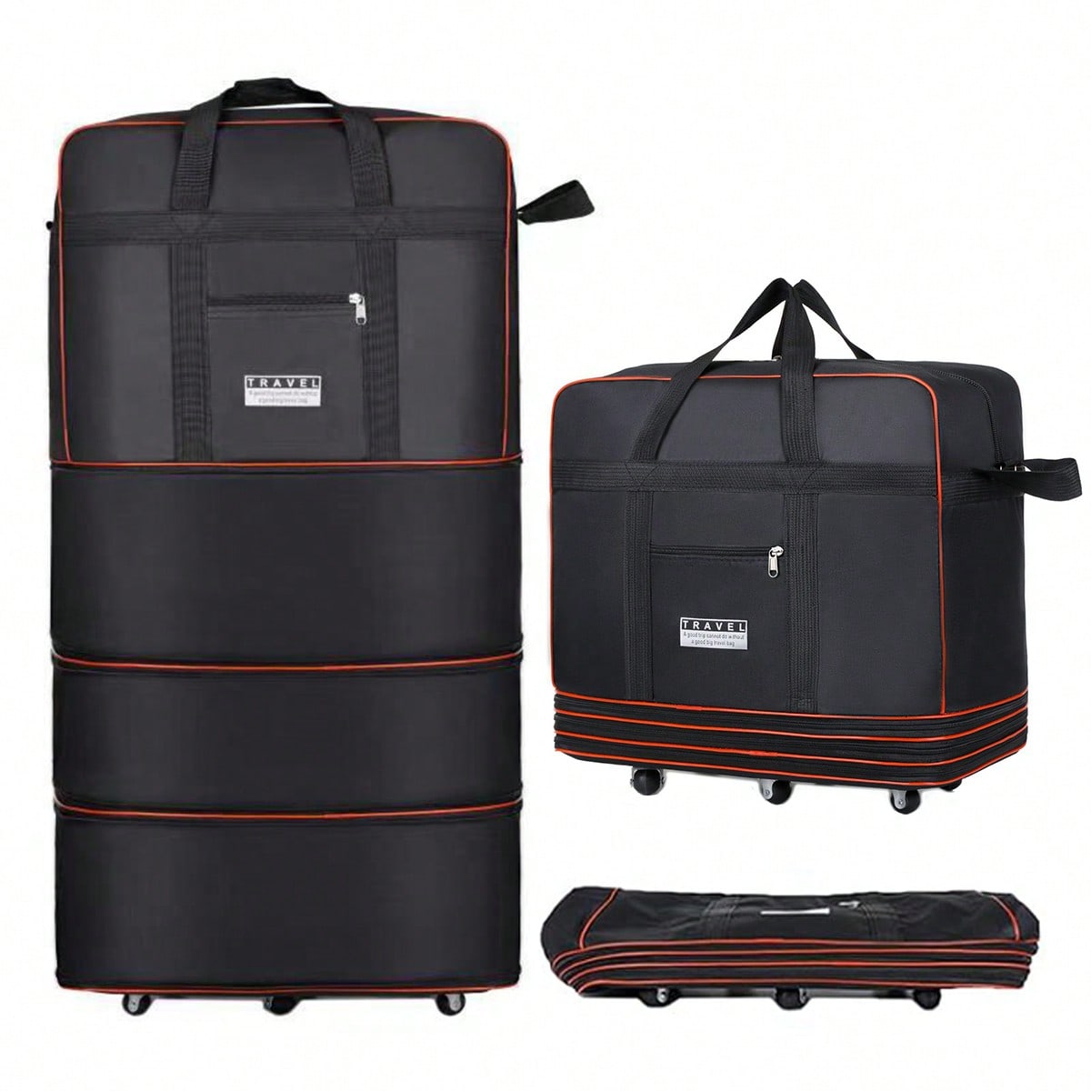 Foldable Rolling Luggage Bag - Borsa da viaggio pieghevole nera, con