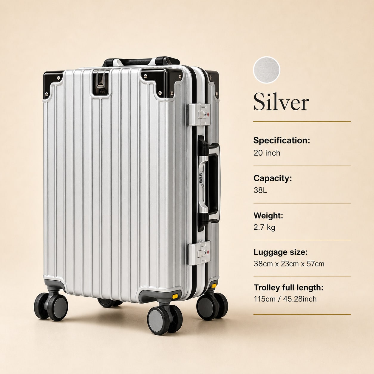 Cabin Size Lightweight Travel Trolley - Valigia da 20 pollici, approvata dalle