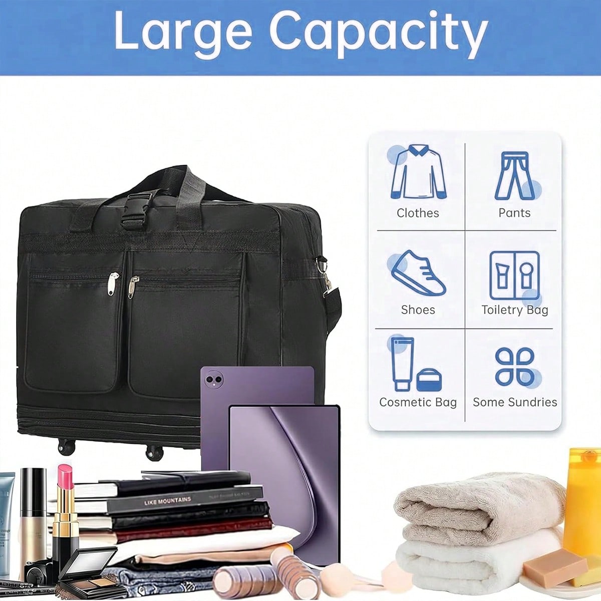 Borsa da viaggio nera con ruot - Foldable Rolling Luggage Bag recensione e prezzo