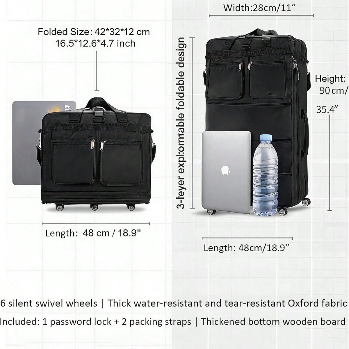 Borsa da viaggio nera con ruot - Foldable Rolling Luggage Bag recensione e prezzo